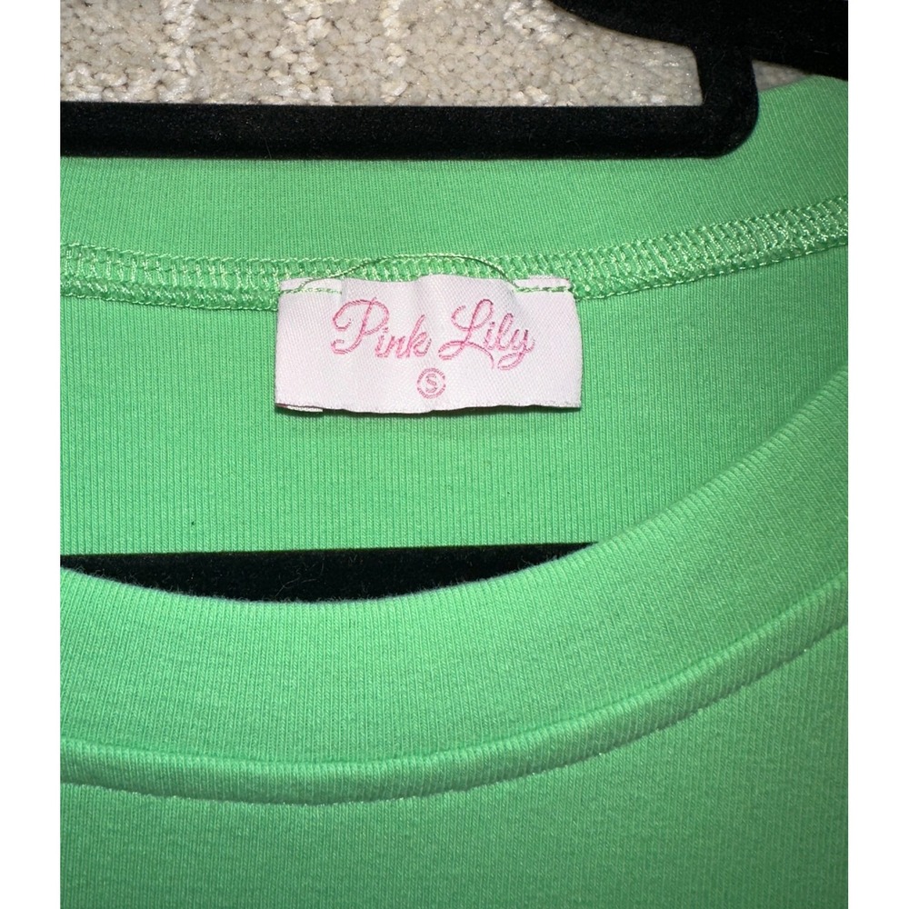 Pink Lily Mint Green Round Neck Casual Cotton Dress Cap Sleeve Size S Tie Waist - Picture 2 of 7